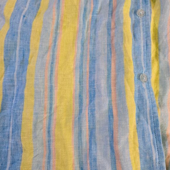Willi Smith 100% Linen Green Blue Long Sleeve Vertical Stripe Button Down size 6 - Picture 4 of 5